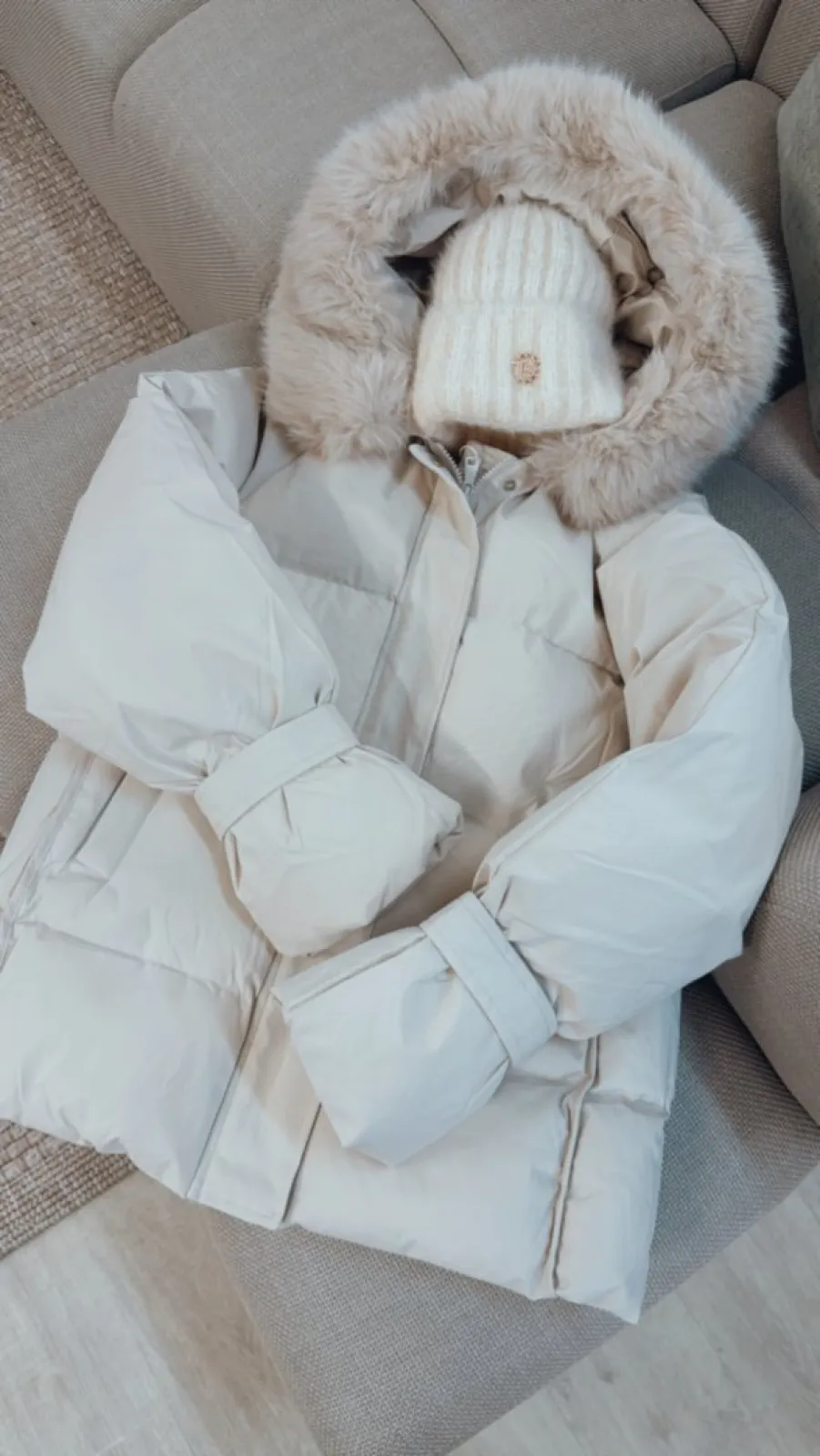 ZIMNÍ BUNDA S KOŽEŠINOU CREAM