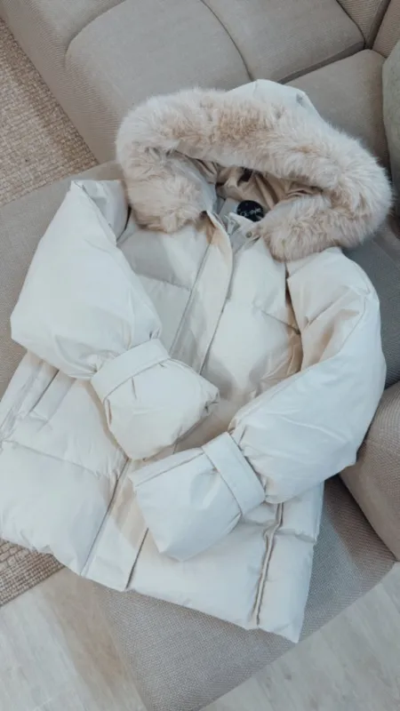 ZIMNÍ BUNDA S KOŽEŠINOU CREAM