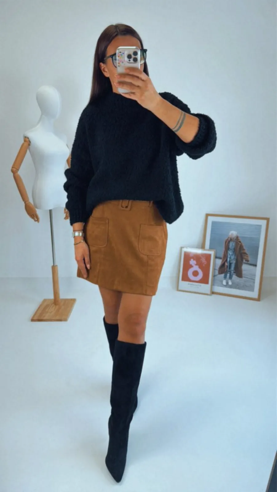 SEMIŠOVÁ CAMEL SUKNĚ