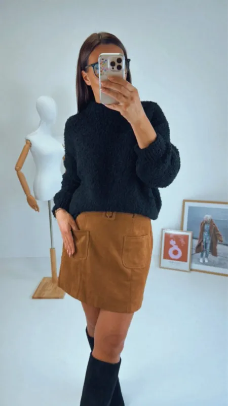 SEMIŠOVÁ CAMEL SUKNĚ