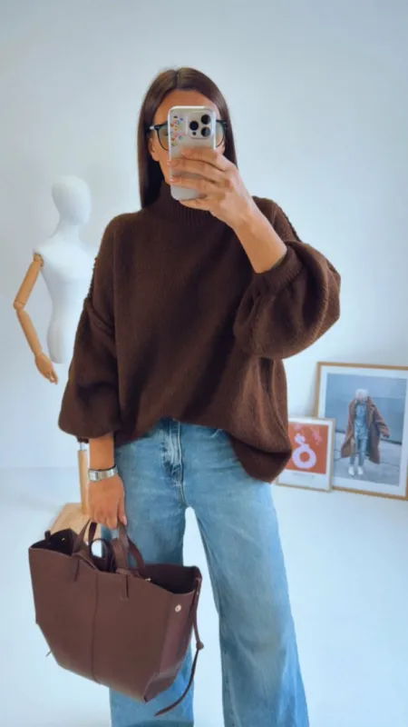 OVERSIZED SVETR BROWN II