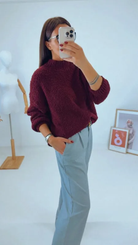 OVERSIZED SVETR BORDÓ V